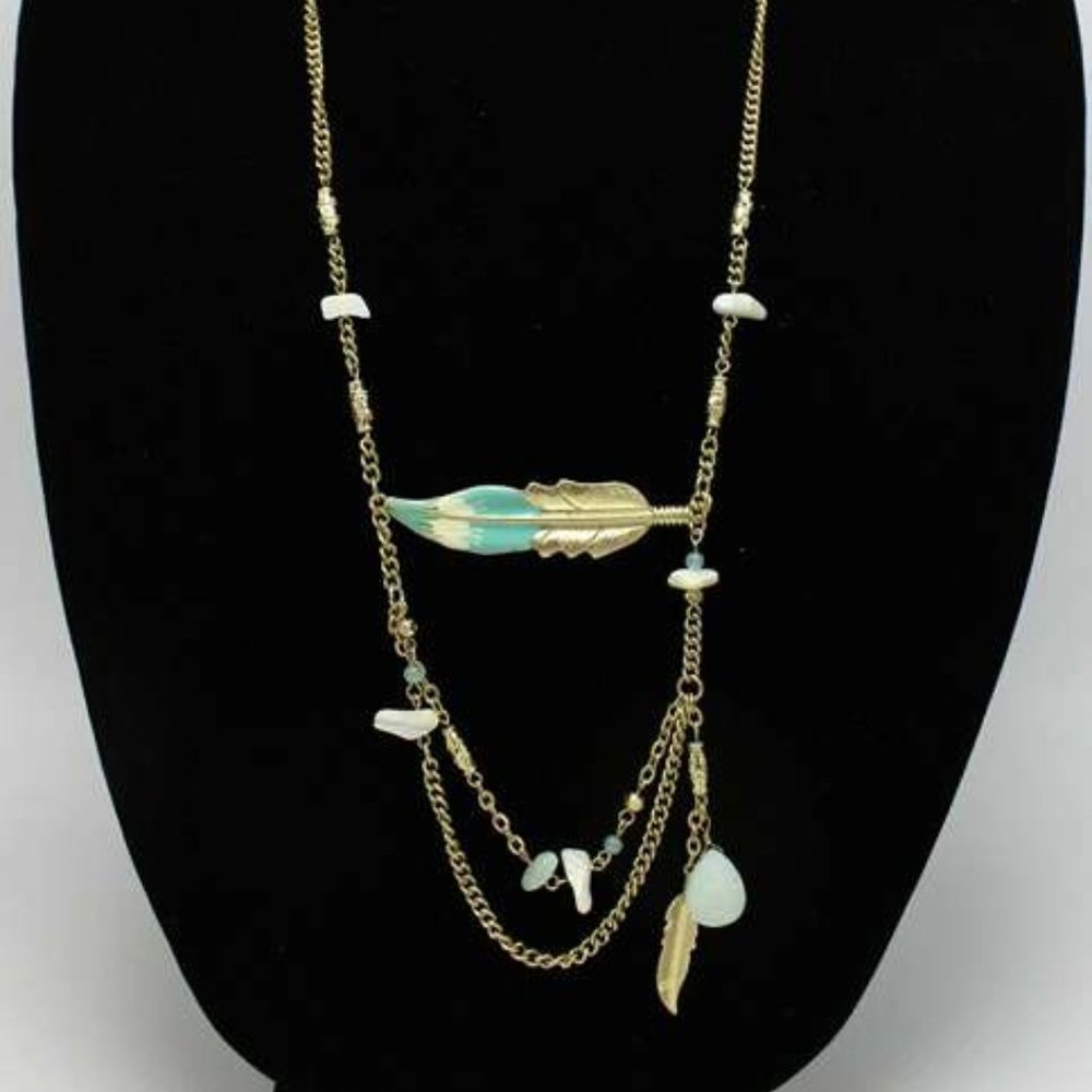 RUFF HEWN bohemian southwest style gold  feather necklace